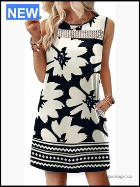Lace Tank Mini Dress with Pockets Sleeveless Summer Vacation Sundress